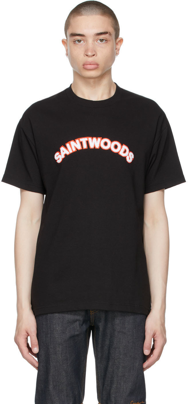 Saintwoods Black Chenille Logo T-Shirt Saintwoods