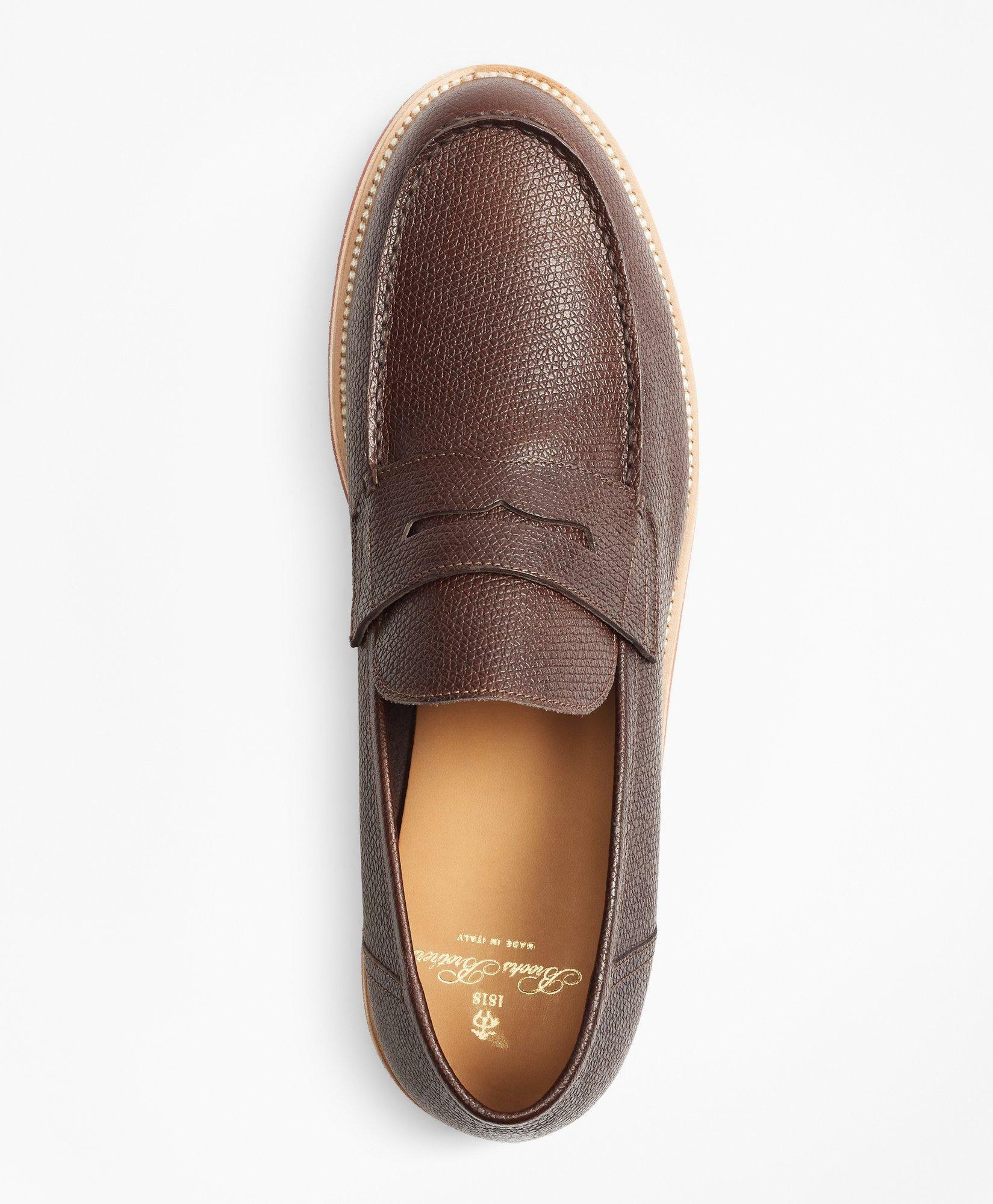 Brooks Brothers Men's Textured Leather Penny Loafers | Brown