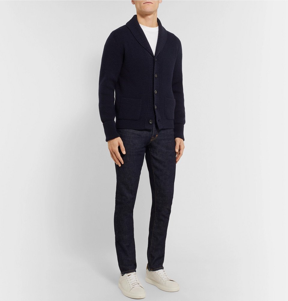 TOM FORD - Slim-Fit Shawl-Collar Ribbed Cashmere Cardigan - Navy TOM FORD