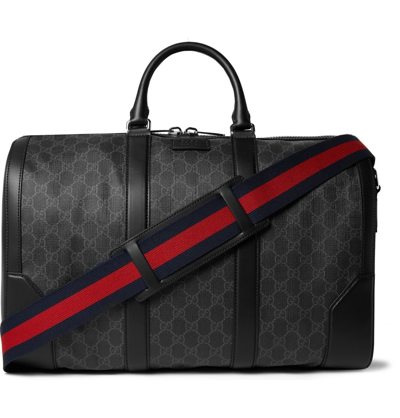 Gucci - Leather-Trimmed Monogrammed Coated-Canvas Holdall - Black Gucci