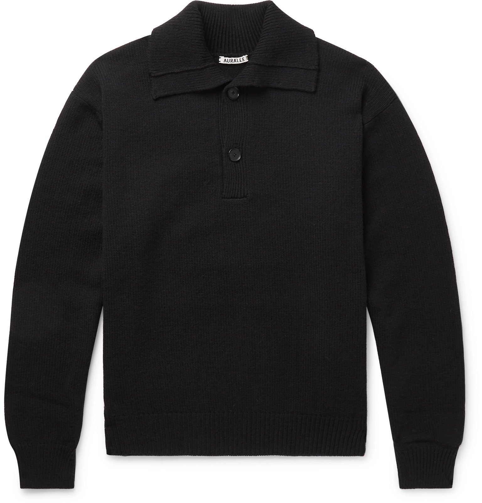 Auralee - Merino Wool Polo Shirt - Black Auralee