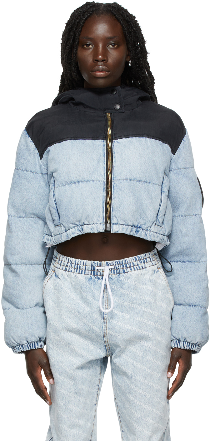 Alexander Wang Blue & Black Cropped Puffer Jacket Alexander Wang