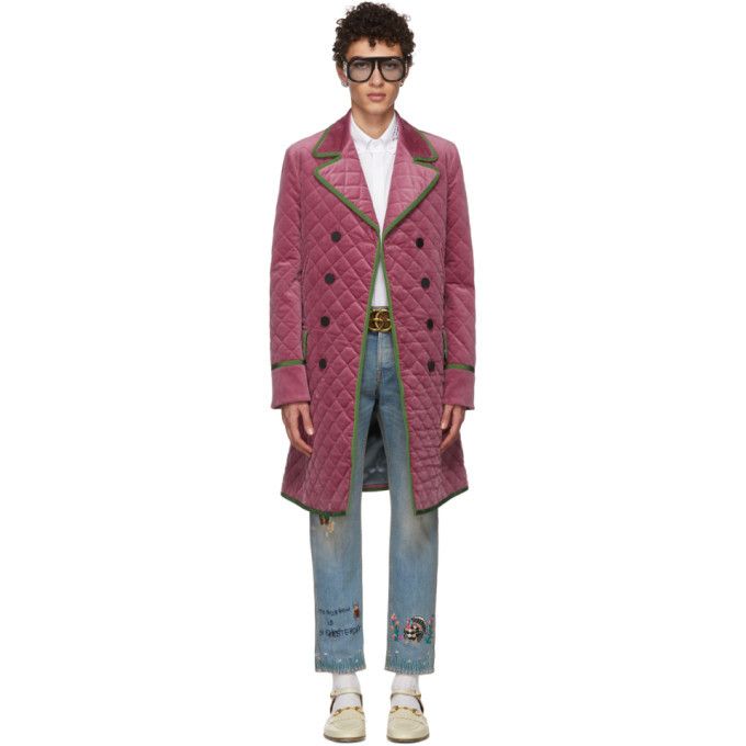 Gucci Pink Velvet Quilted Coat Gucci