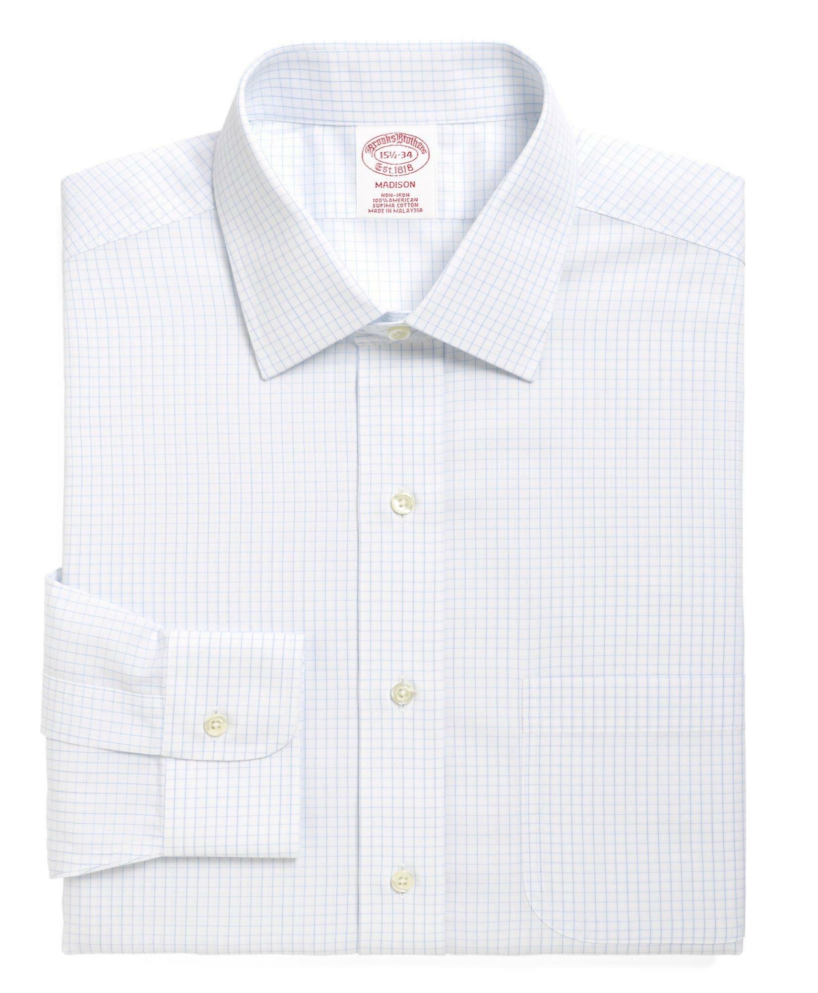 Brooks Brothers Men's Madison Relaxed-Fit Dress Shirt, Non-Iron Graph Check | Light Blue