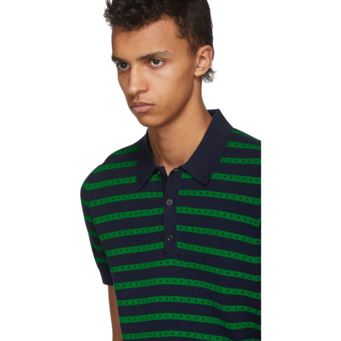 Burberry Green and Navy Striped Polo Burberry