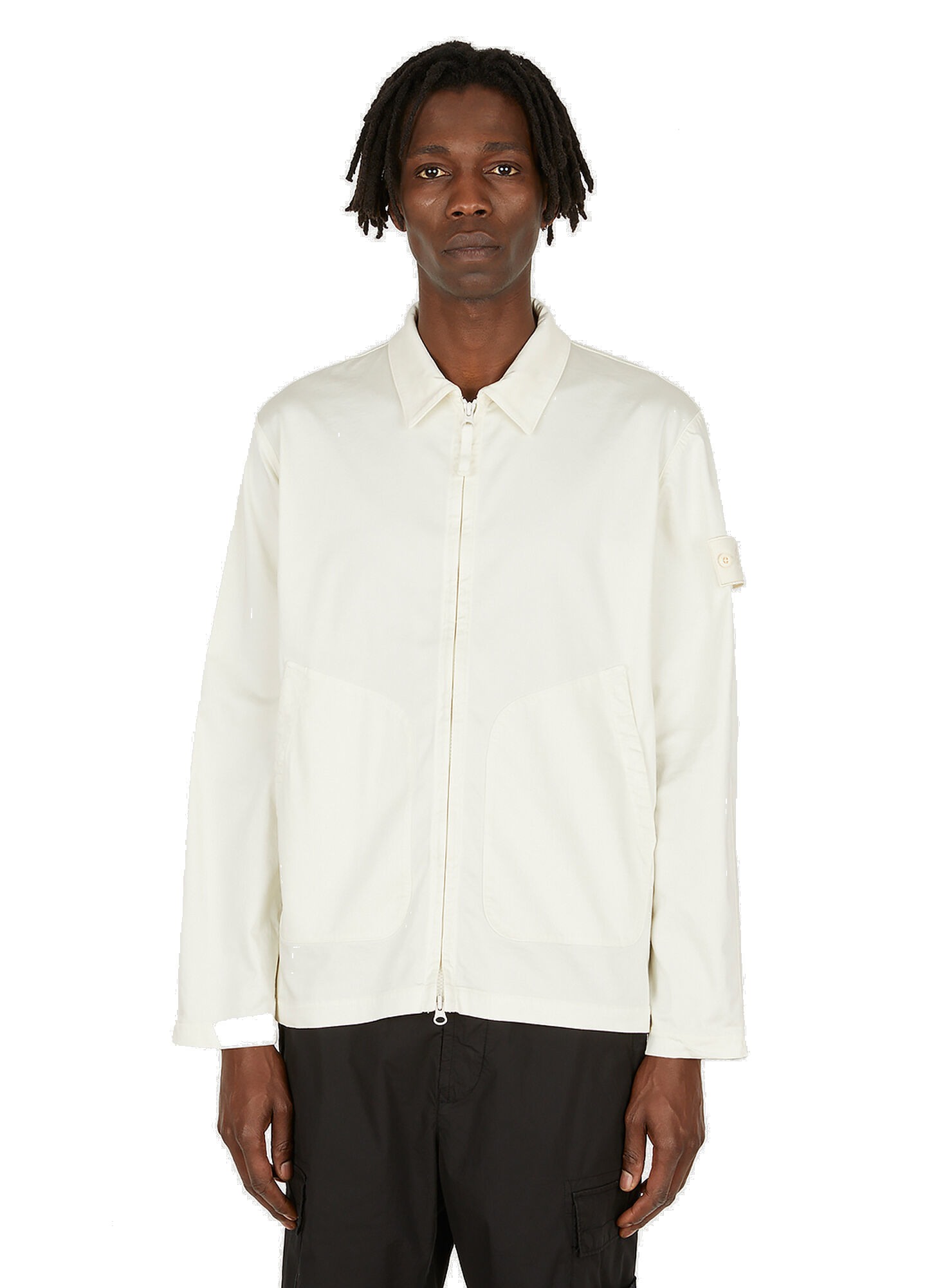 Zip Up Overshirt Jacket in White Stone Island