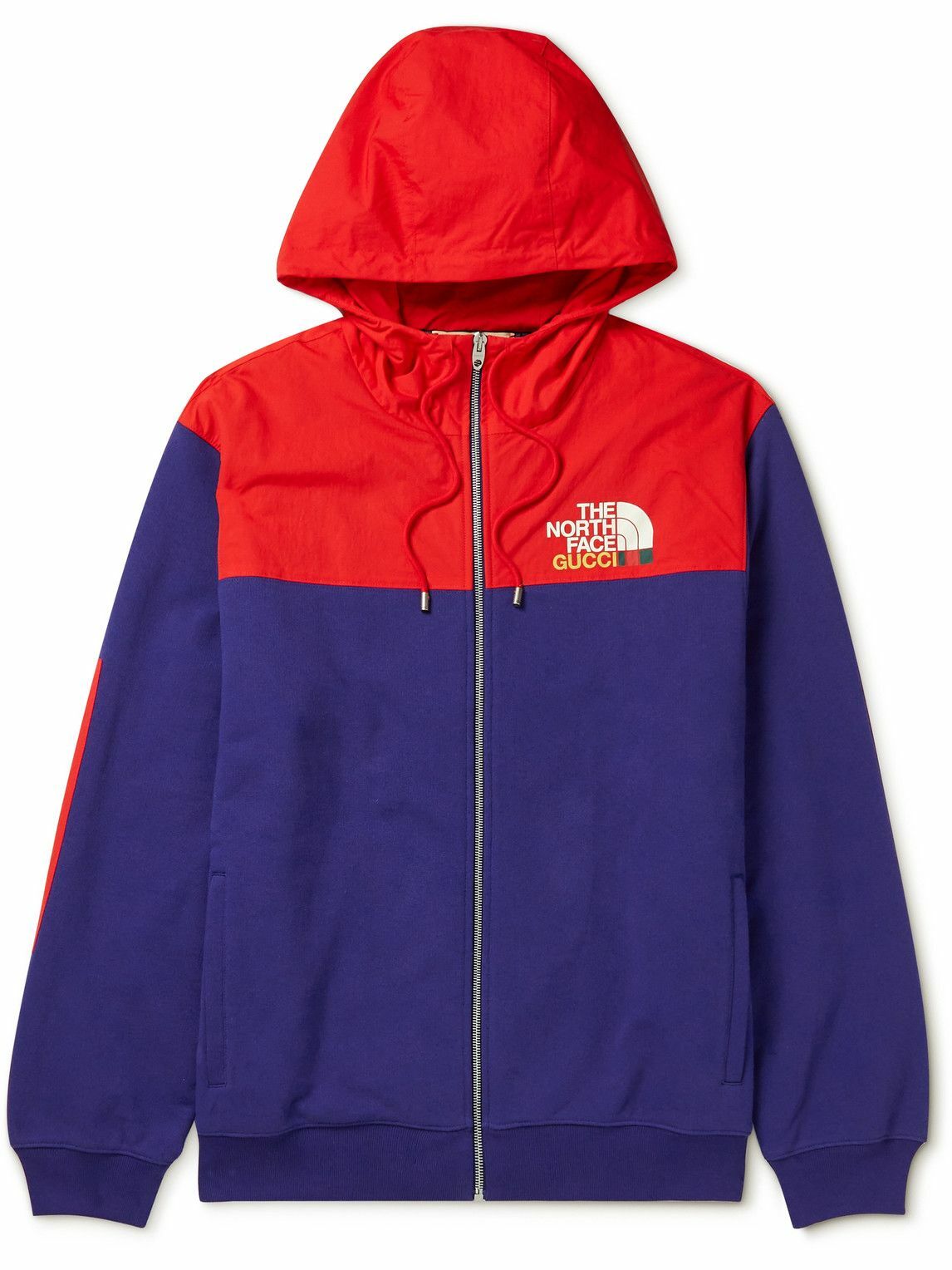 GUCCI - The North Face Shell-Trimmed Logo-Print Cotton-Jersey Zip-Up ...