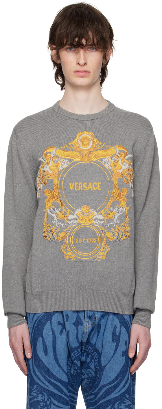 Versace Gray Baroque Sweater Versace