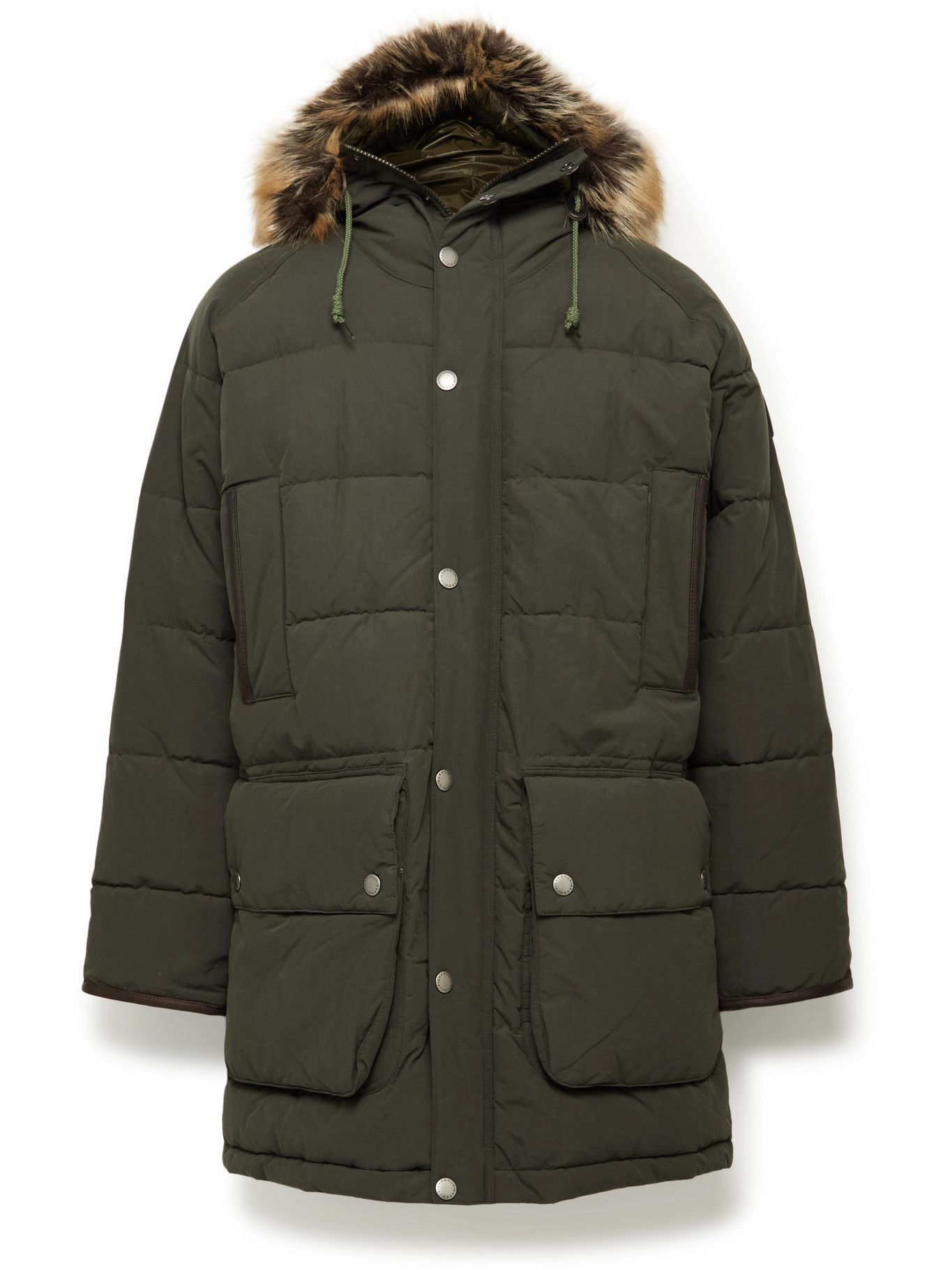 Photo: Barbour Gold Standard - Leather-Trimmed Quilted Coated-Canvas Hooded Parka - Green