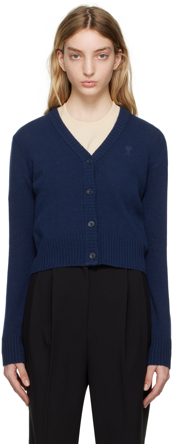 AMI Alexandre Mattiussi Navy Ami de Cœur Cardigan AMI Alexandre Mattiussi