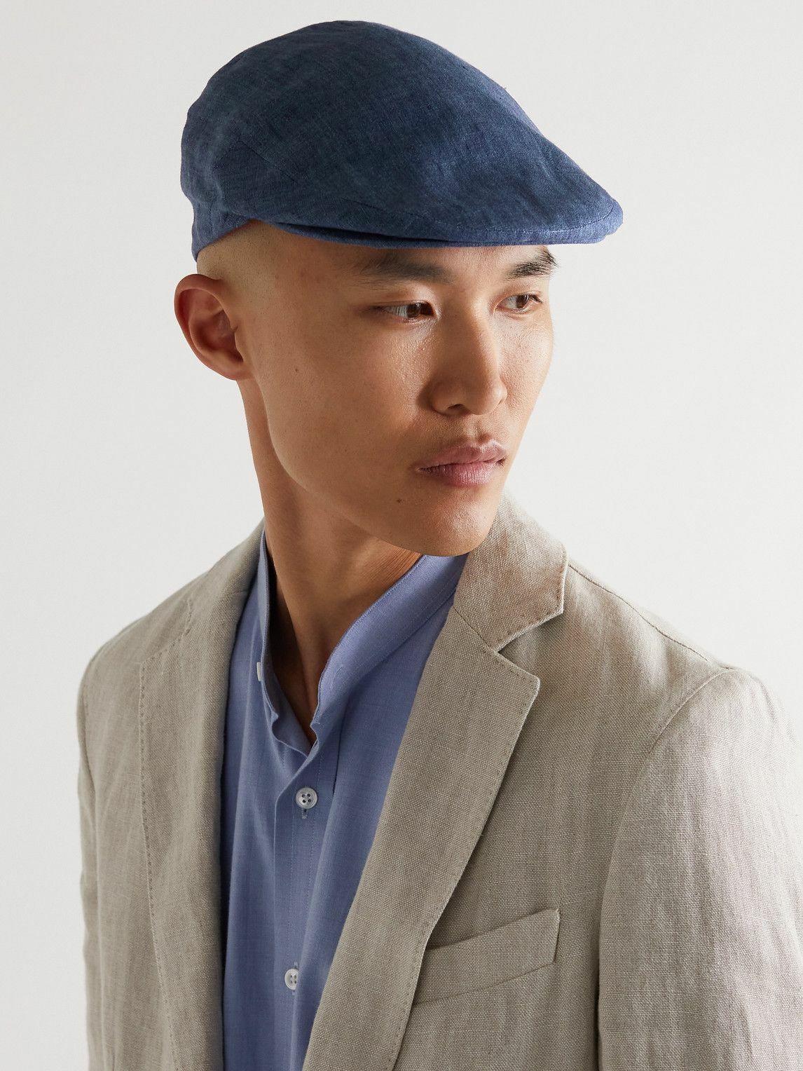 Lock & Co Hatters Glen Linen Flat Cap Blue Lock & Co Hatters