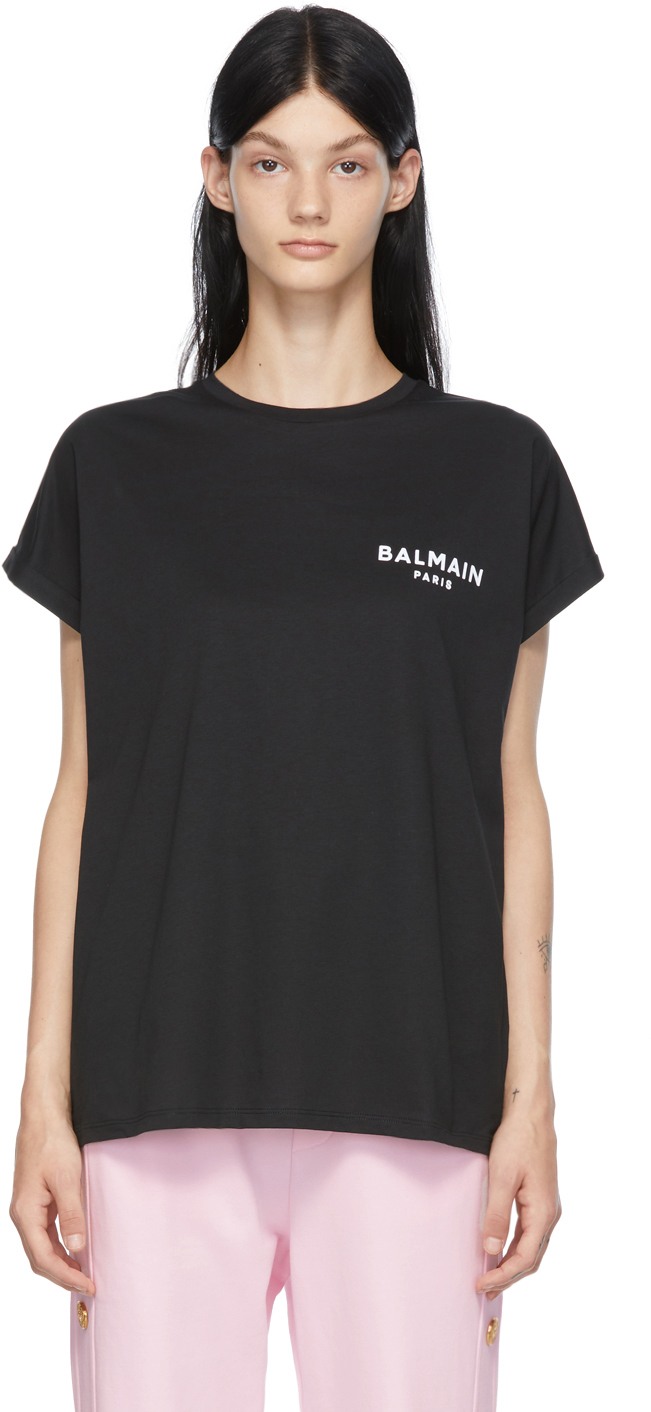 Balmain Black Flocked Logo T-Shirt Balmain