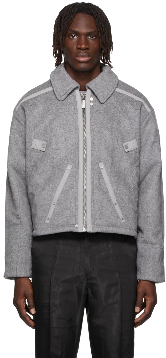 C2H4 Grey Wool Military Stagger Stripe Jacket C2H4