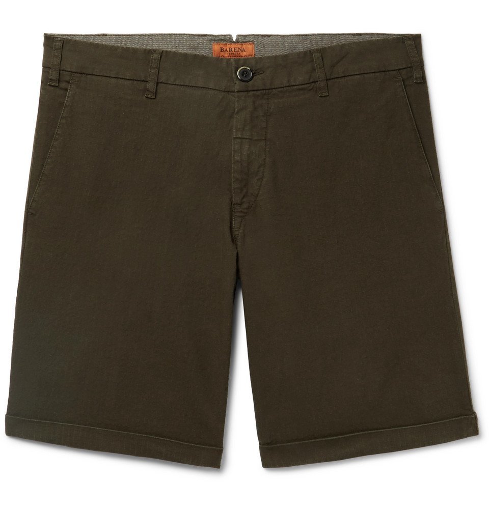 Barena - Stretch-Cotton Ripstop Shorts - Army green Barena