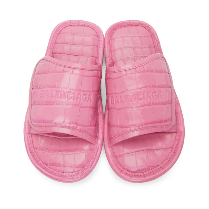 balenciaga pink croc slides