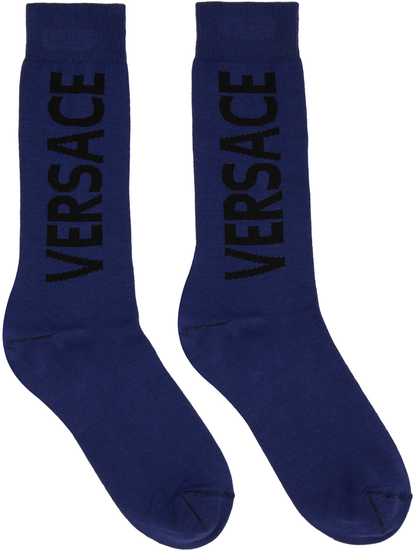 Versace Blue Cotton Socks Versace
