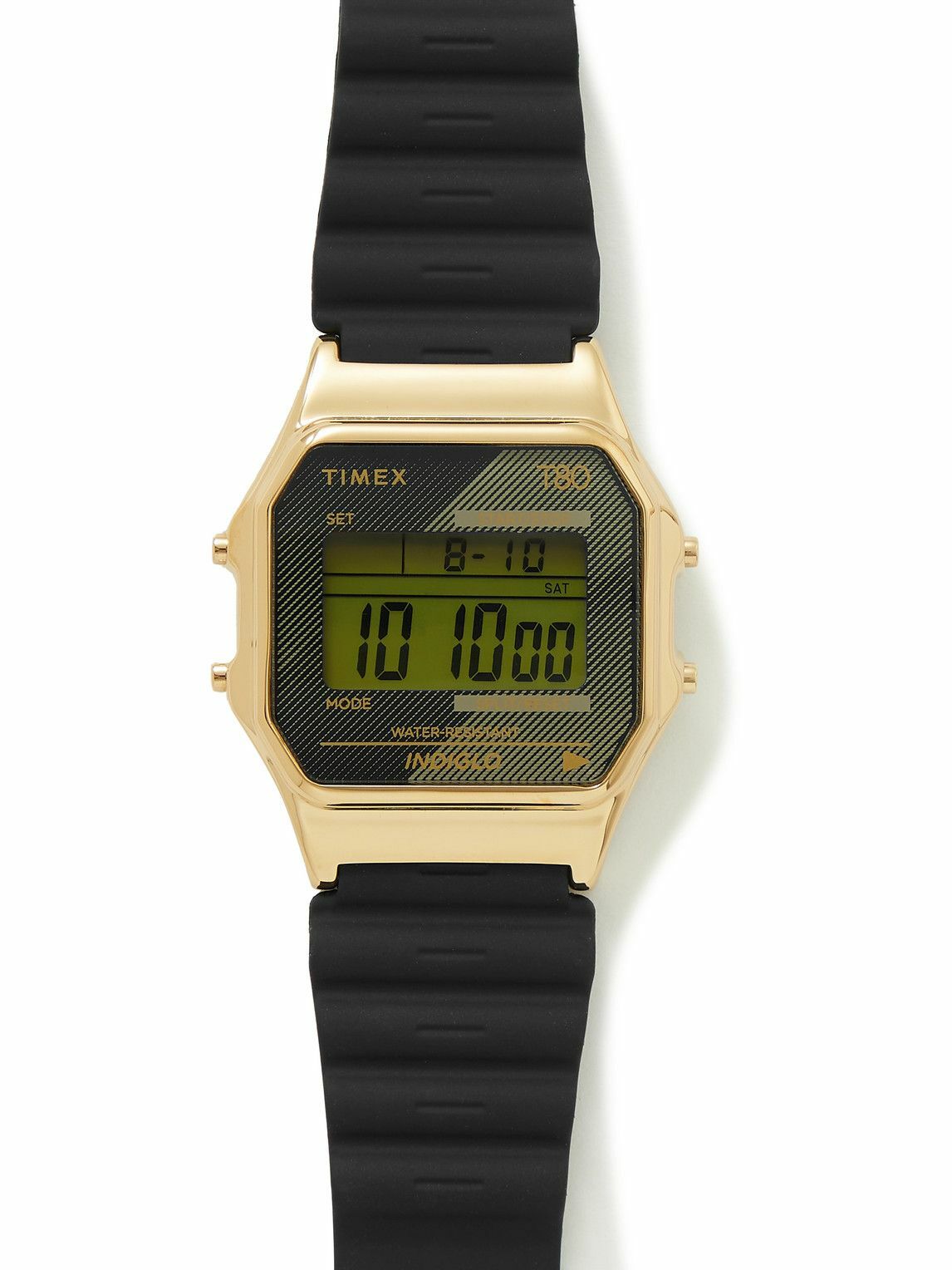 Timex - T80 34mm Gold-Tone and Rubber Digital Watch Timex