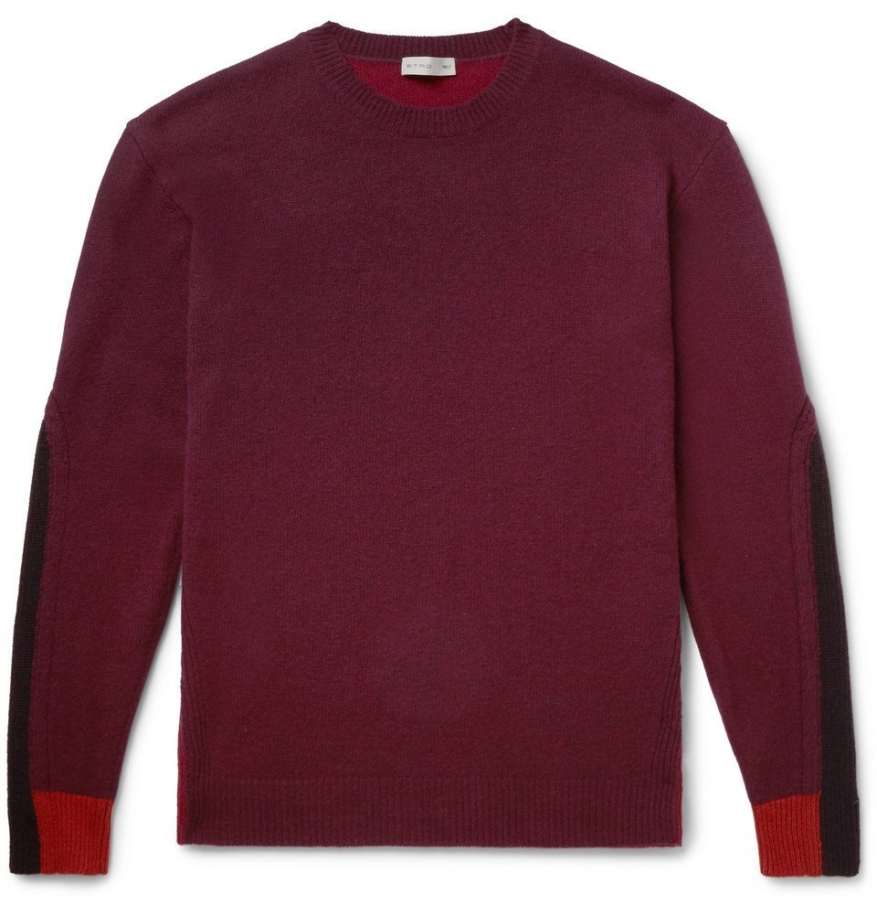 Etro Colour Block Wool And Cashmere Blend Sweater Burgundy Etro