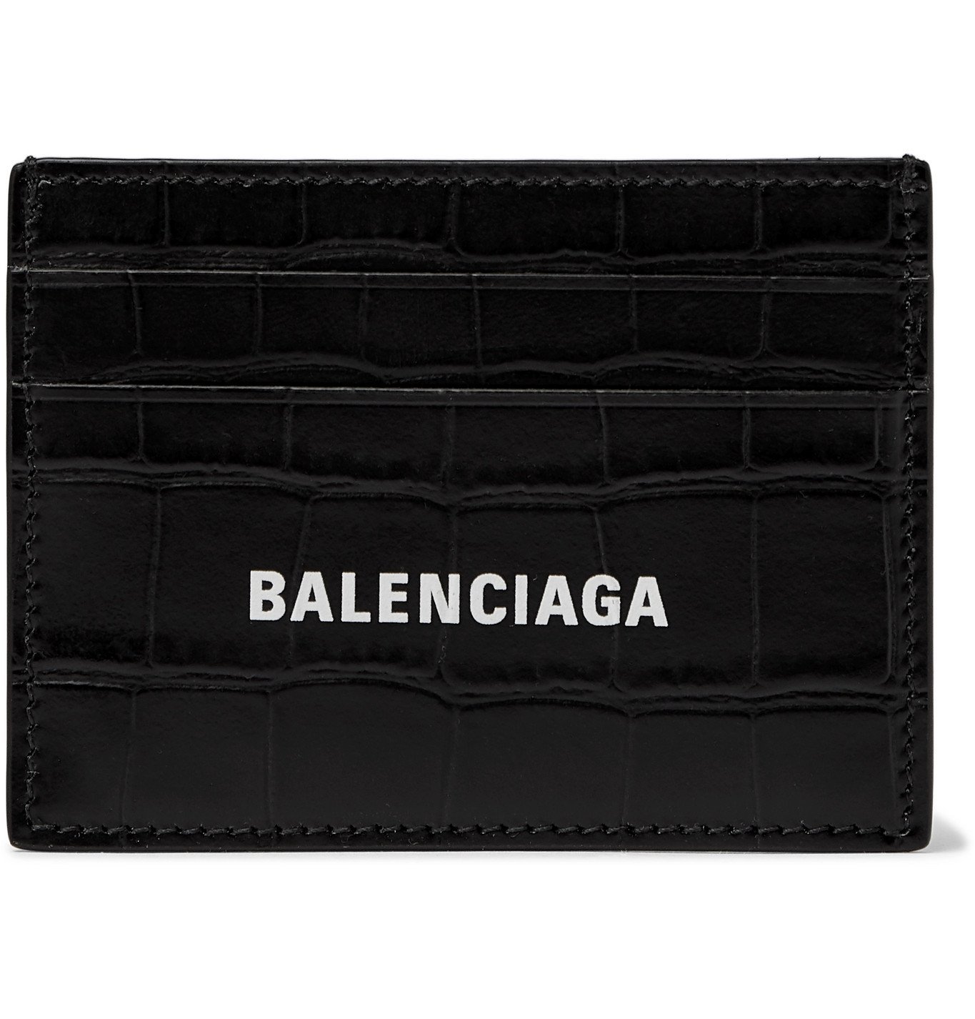 BALENCIAGA - Logo-Print Croc-Effect Leather Cardholder - Black Balenciaga