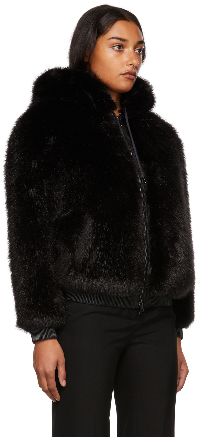 TOM FORD Black Faux-Fur Hooded Jacket TOM FORD