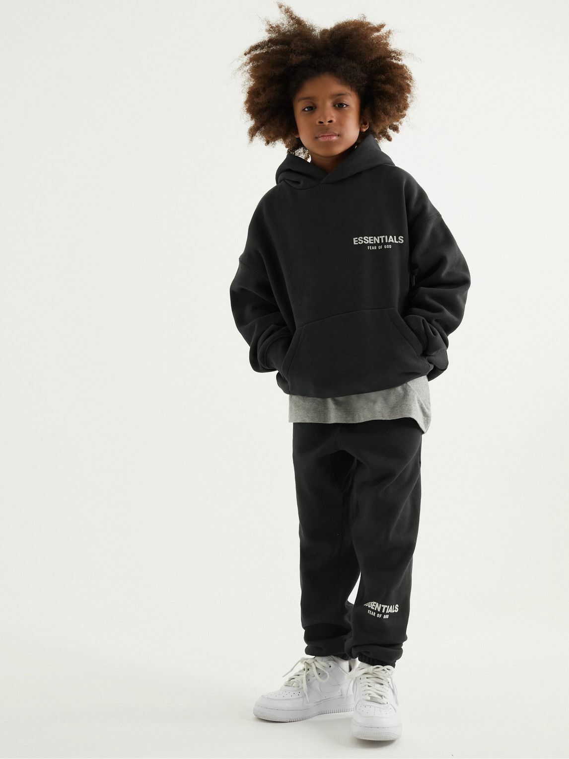 Fear of God Essentials Kids - Logo-Flocked Cotton-Blend Jersey Zip-Up ...