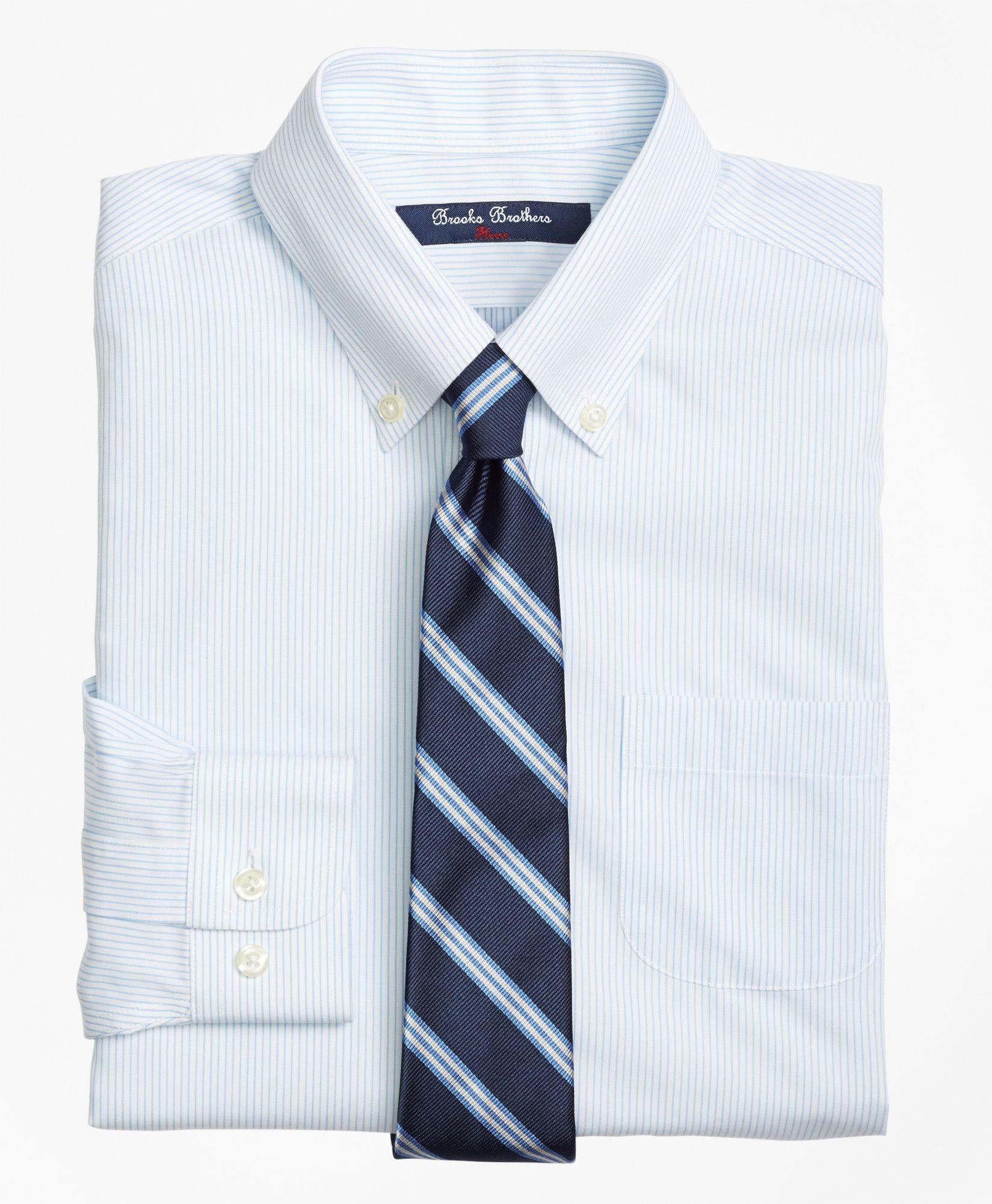 Brooks Brothers Boys Non-Iron Supima Cotton Broadcloth Mini Stripe Dress Shirt | Light Blue