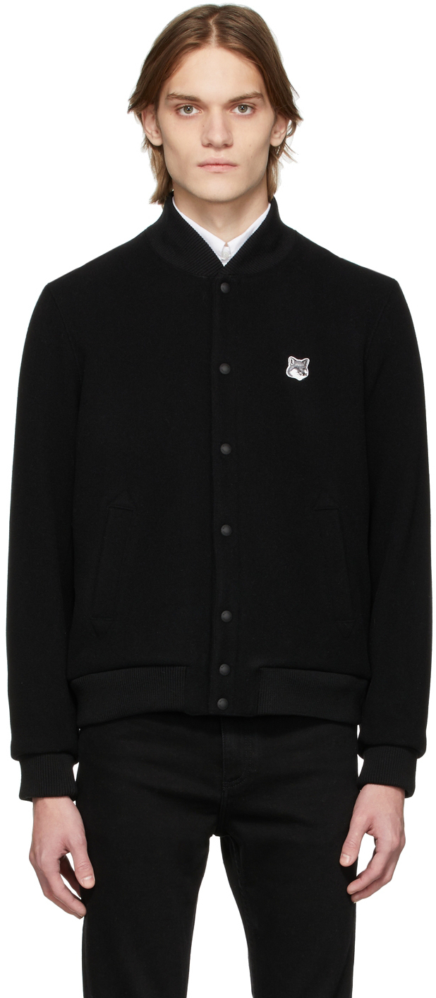 Maison Kitsuné Black Classic Teddy Bomber Jacket Maison Kitsune