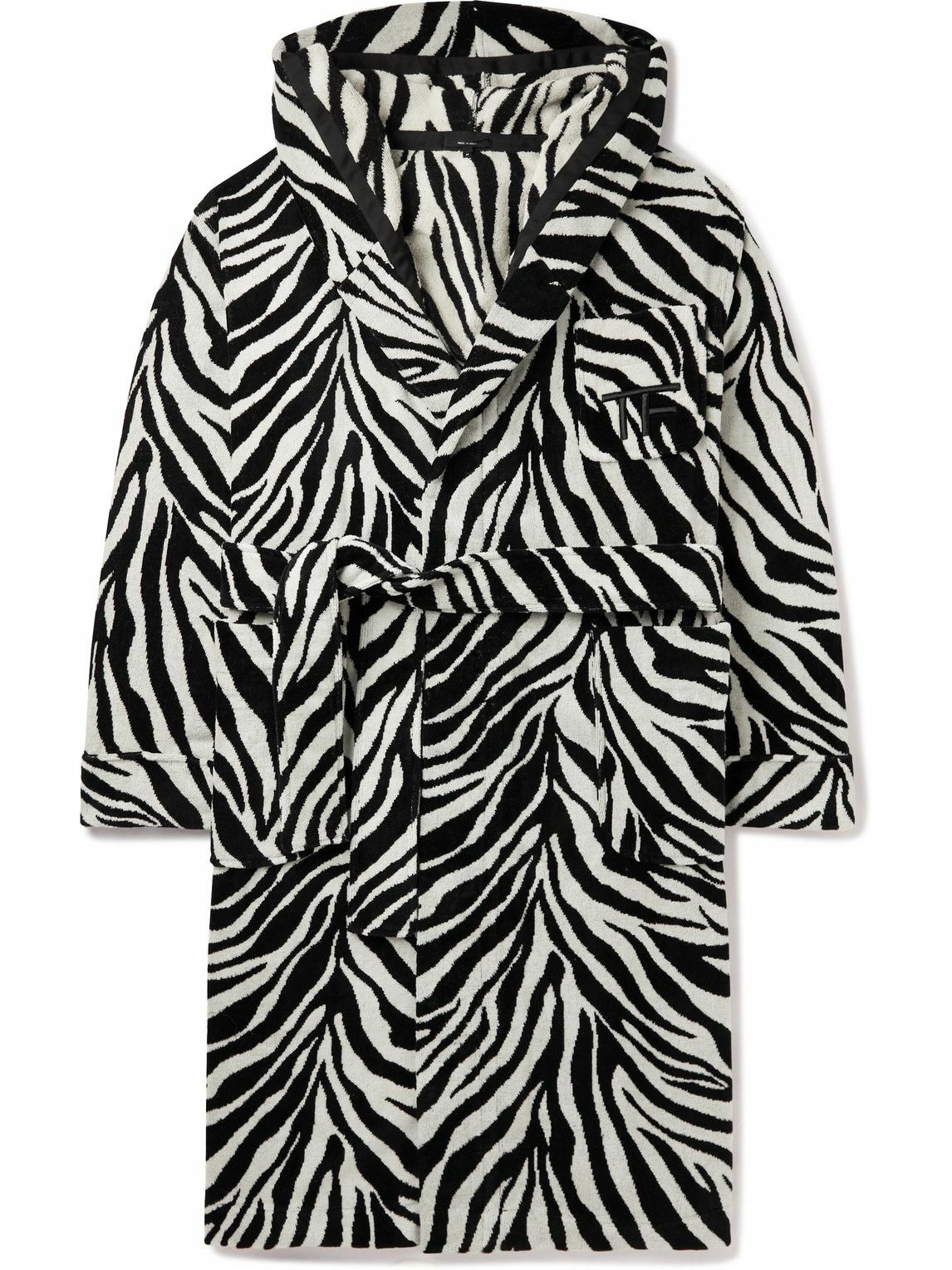 TOM FORD ZebraPrint CottonTerry Hooded Robe Black TOM FORD