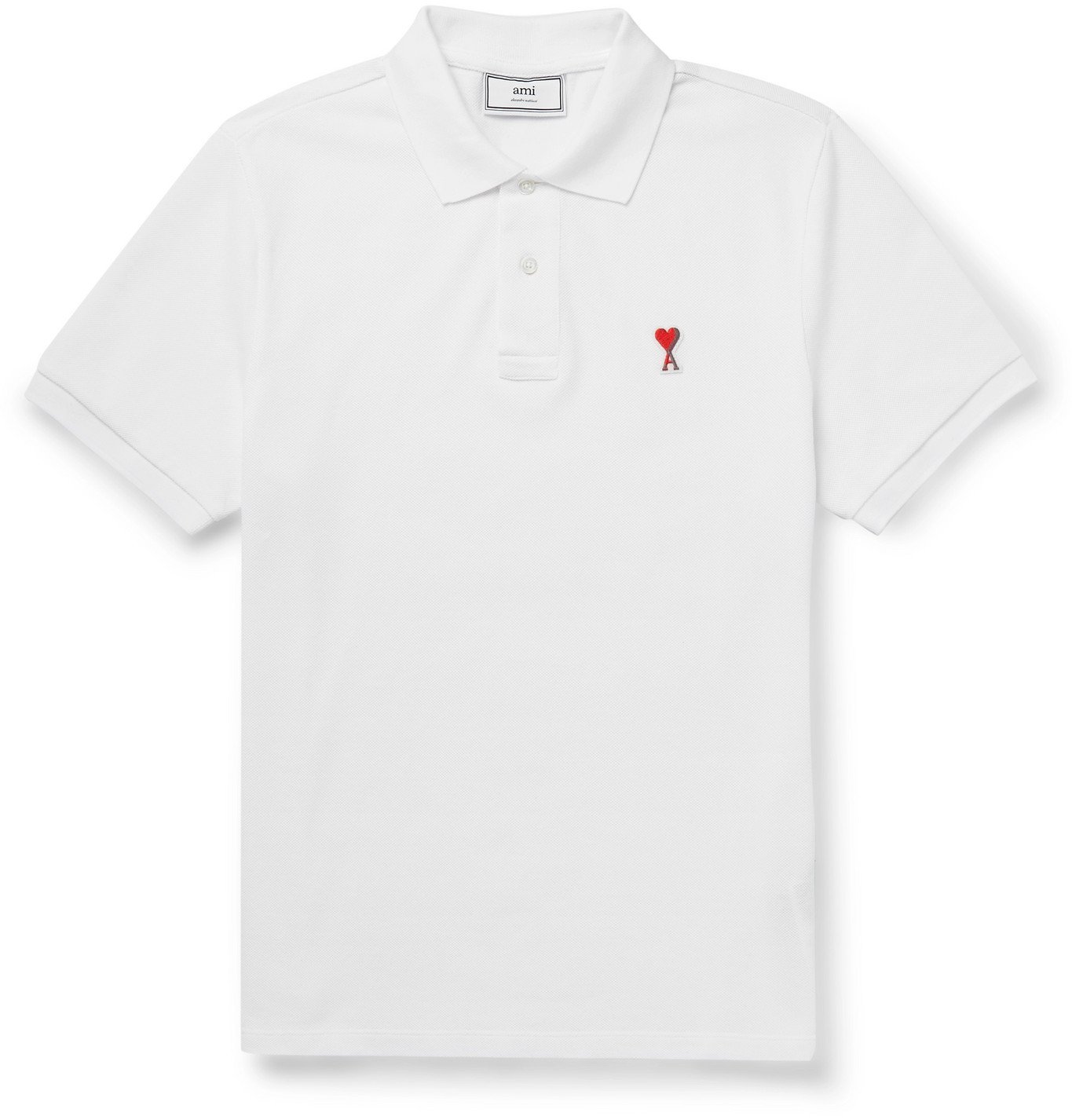 AMI - Logo-Appliquéd Cotton-Piqué Polo Shirt - White AMI