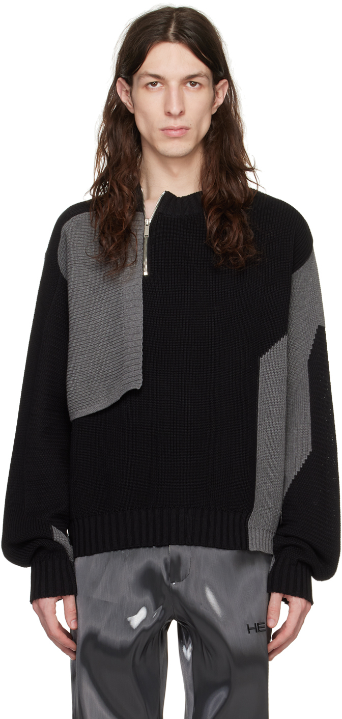 HELIOT EMIL Black & Gray Deconstructed Sweater Heliot Emil