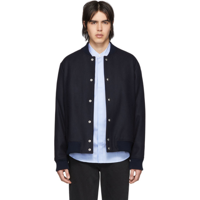 navy wool bomber