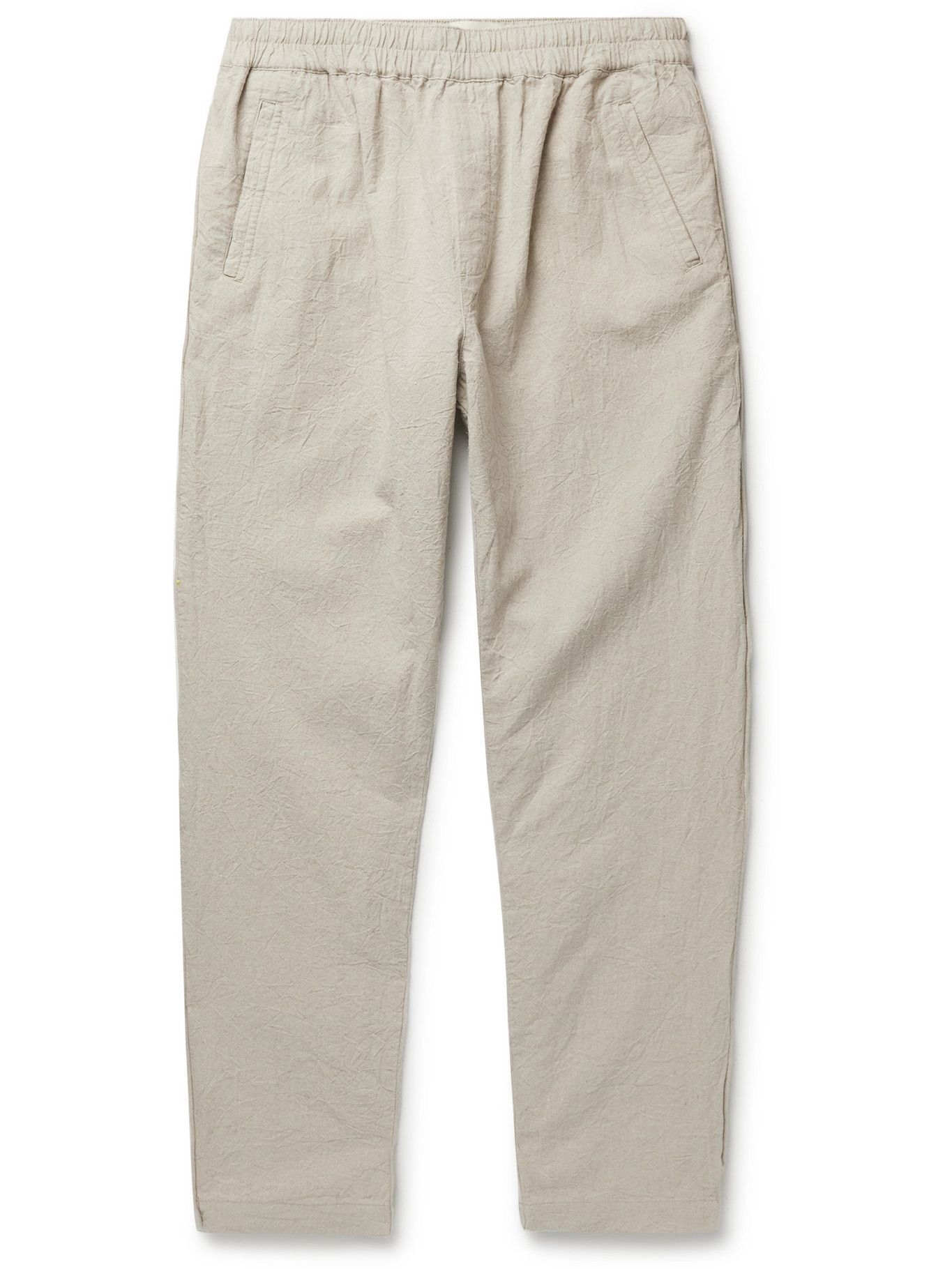 Tapered Crinkled Linen and Cotton-Blend 