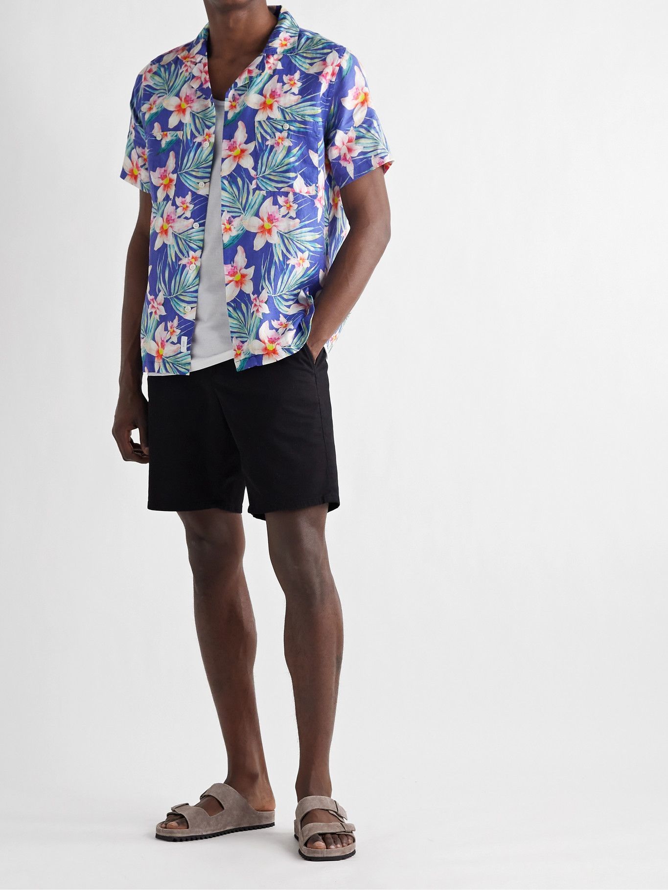 ONIA - Vacation Camp-Collar Floral-Print Linen Shirt - Blue Onia