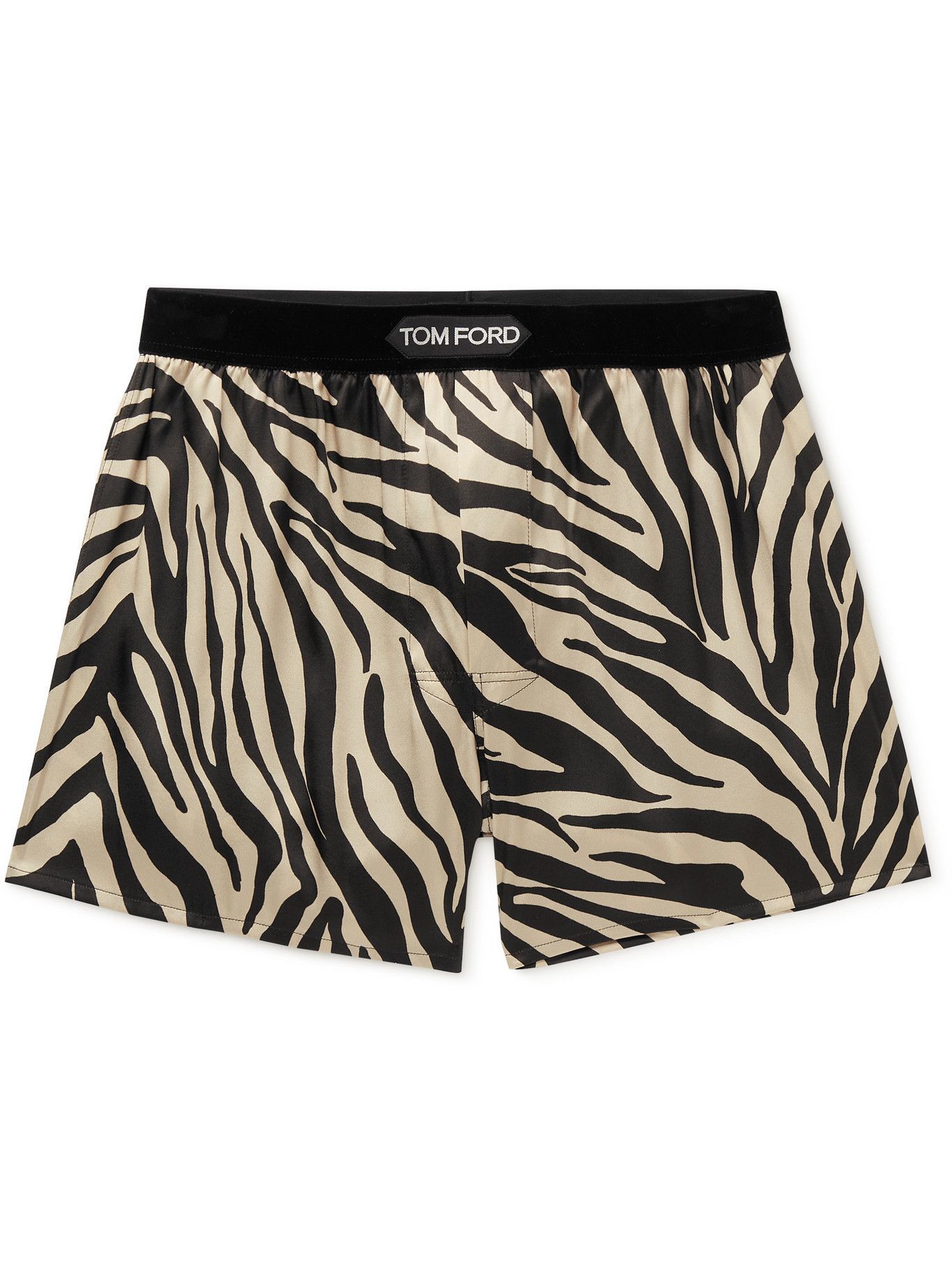 Origineel condoom Pekkadillo TOM FORD - Velvet-Trimmed Zebra-Print Stretch-Silk Satin Boxer Shorts -  Black TOM FORD