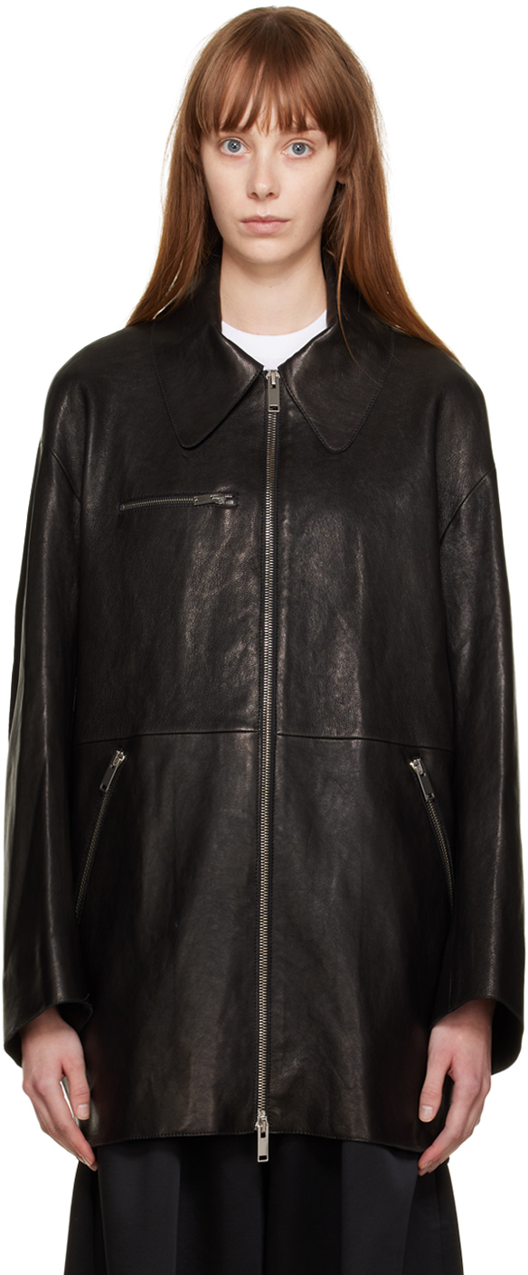 KHAITE Black 'The Gellar' Leather Jacket Khaite