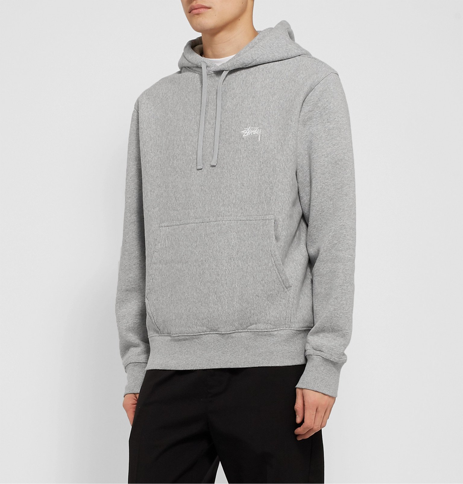 Stüssy - Logo-Embroidered Fleece-Back Cotton-Jersey Hoodie - Gray Stussy