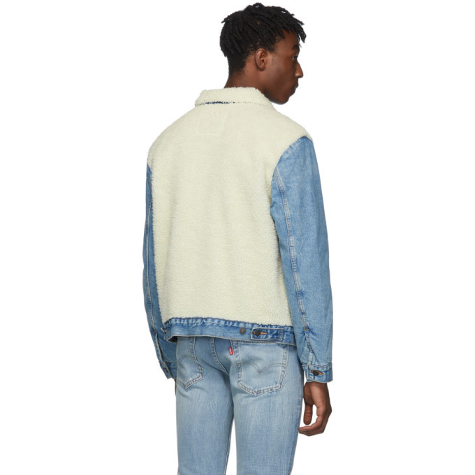 Levis Blue and Off-White Sherpa Panel Trucker Jacket Levis