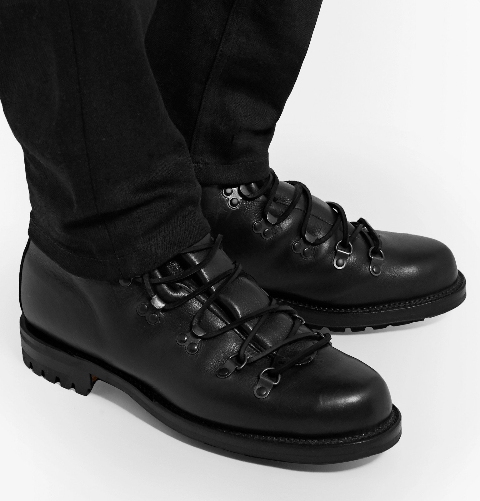 Viberg - Shearling-Lined Leather Hiking Boots - Black Viberg