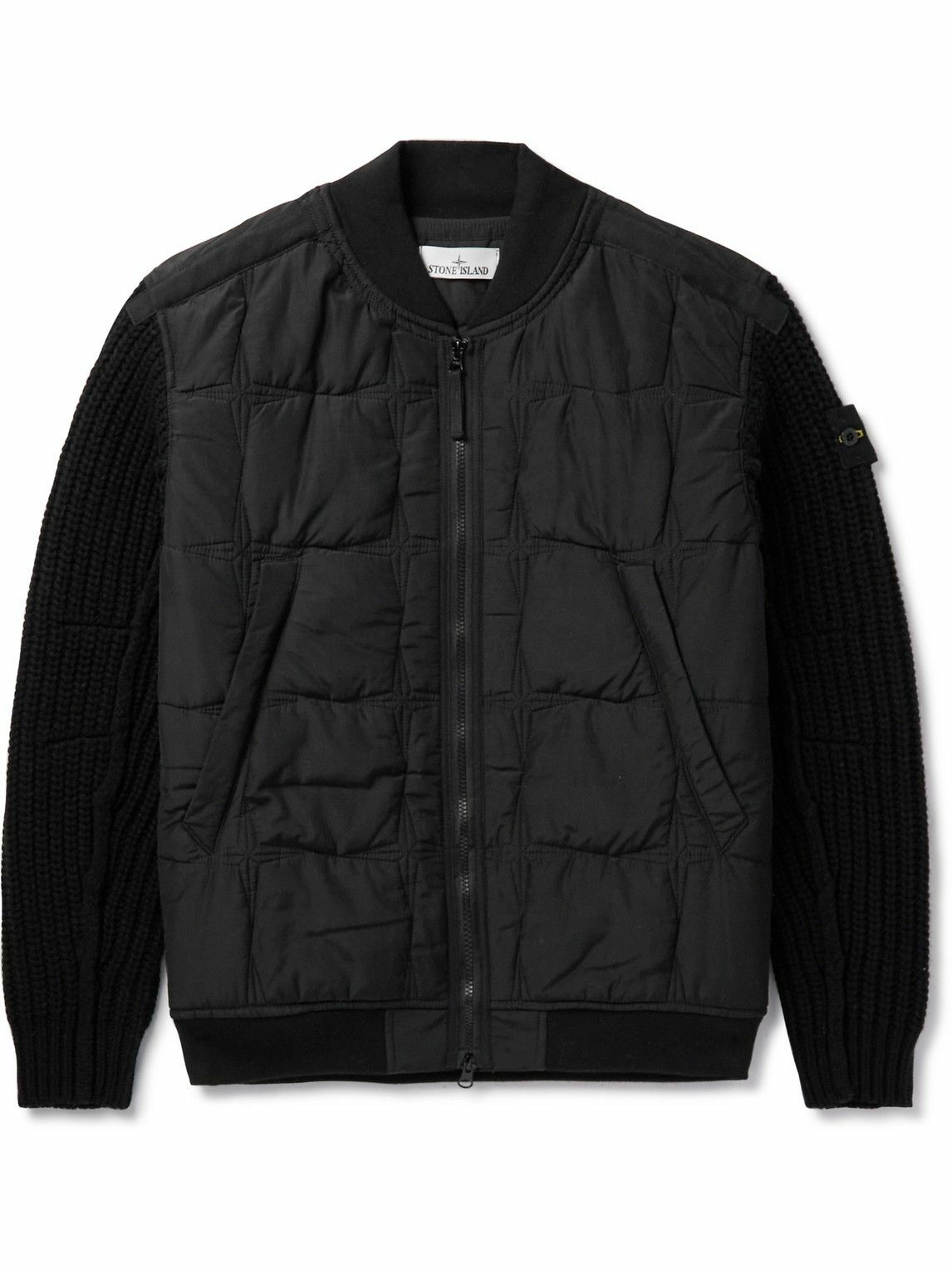 Photo: Stone Island - Quilted Shell and Ribbed Wool-Blend Bomber Jacket - Black