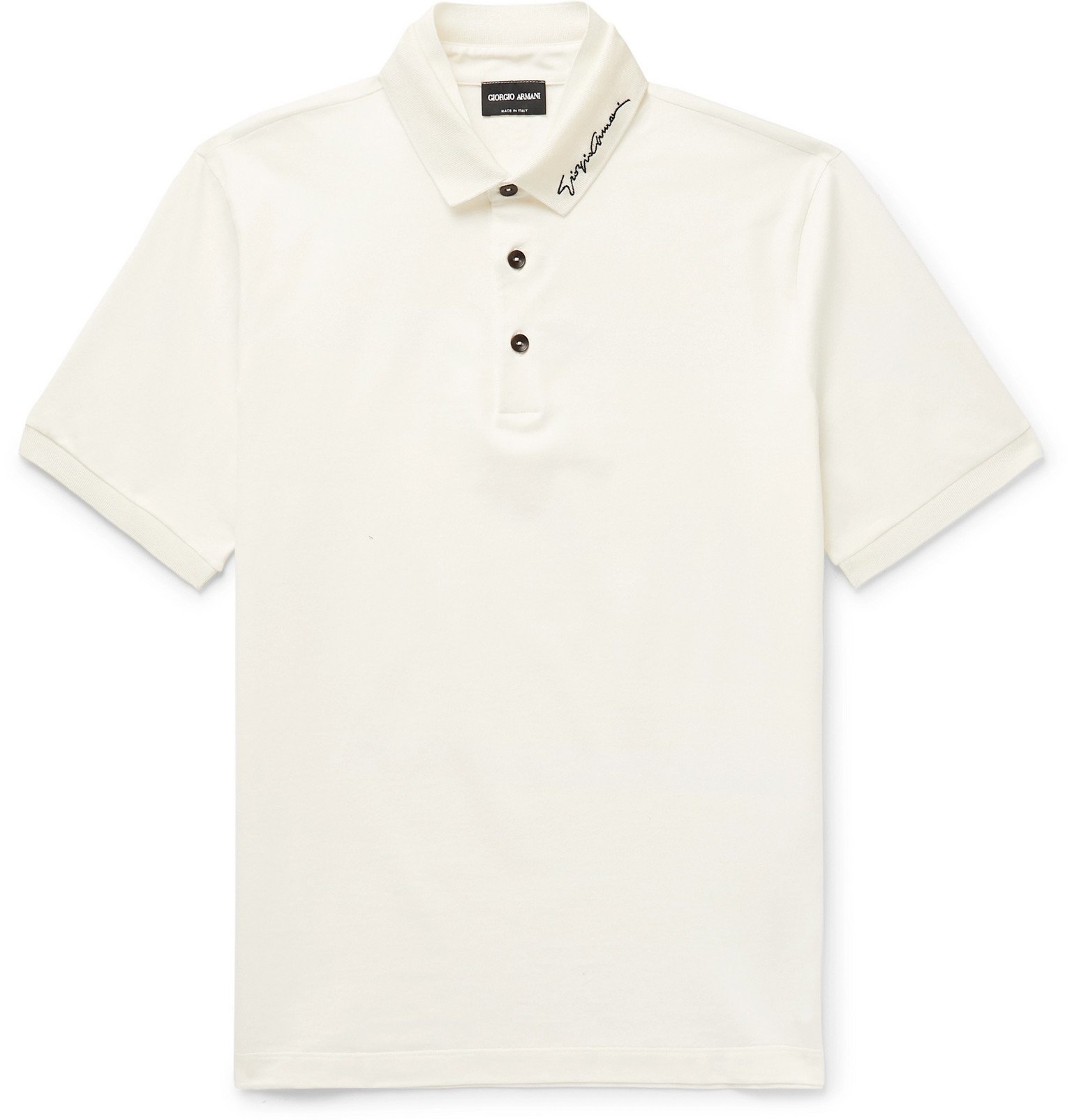 bron Punt Portier Giorgio Armani - Slim-Fit Logo-Embroidered Stretch-Cotton Piqué Polo Shirt  - White Giorgio Armani