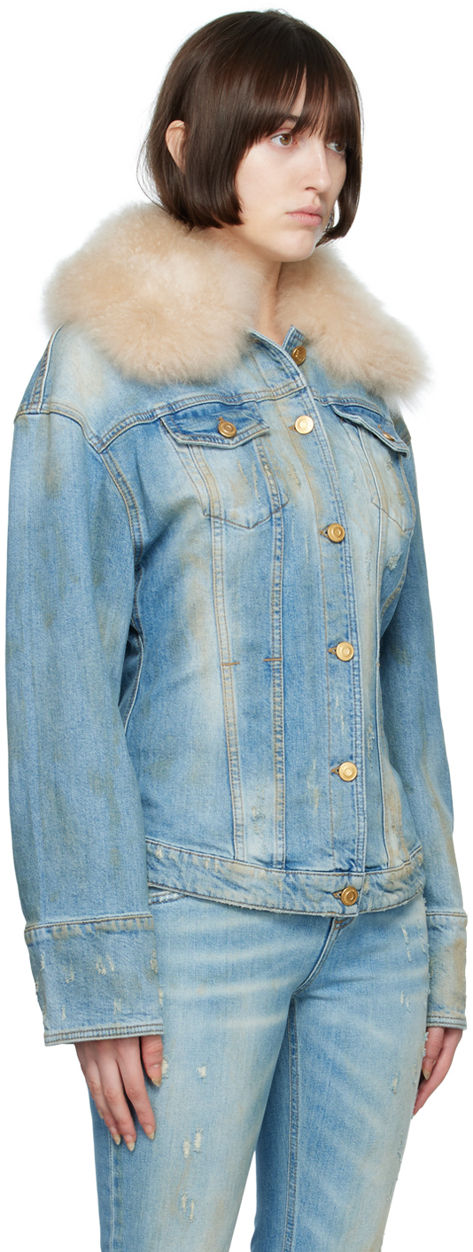 Blumarine Blue Fur Collar Denim Jacket Blumarine