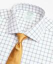 Brooks Brothers Men's Stretch Milano Slim-Fit Dress Shirt, Non-Iron Poplin English Collar Double-Grid Check | Brown
