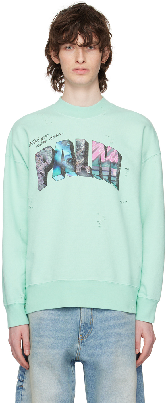 Palm Angels Blue Palm Sign Sweatshirt Palm Angels