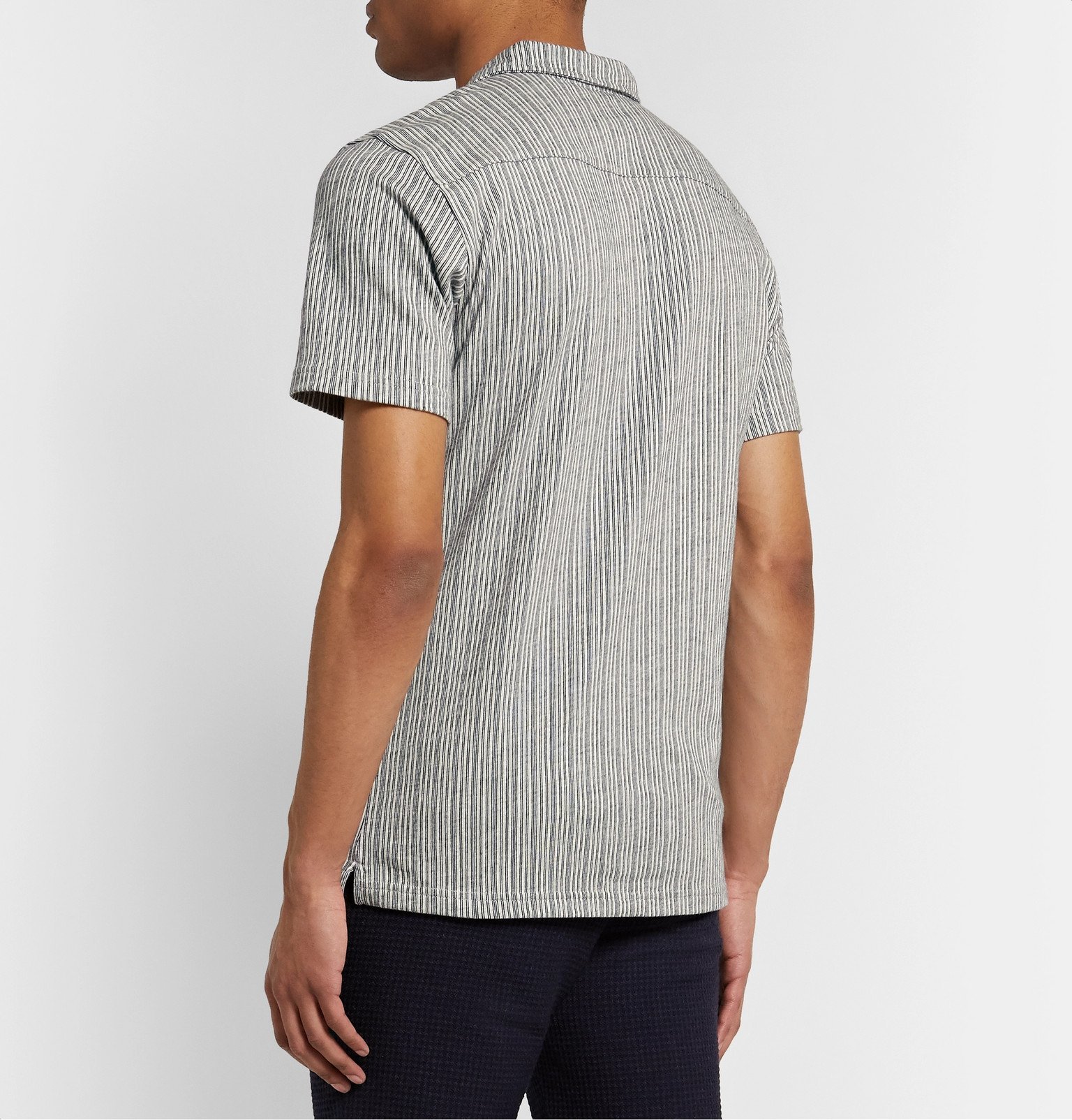 Oliver Spencer - Slim-Fit Camp-Collar Striped Cotton-Blend Shirt - Blue
