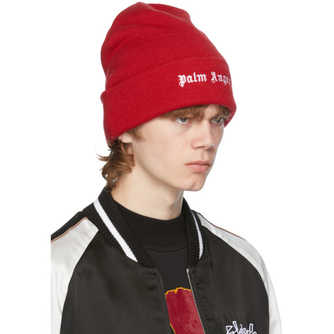 Palm Angels Red Wool Logo Beanie Palm 
