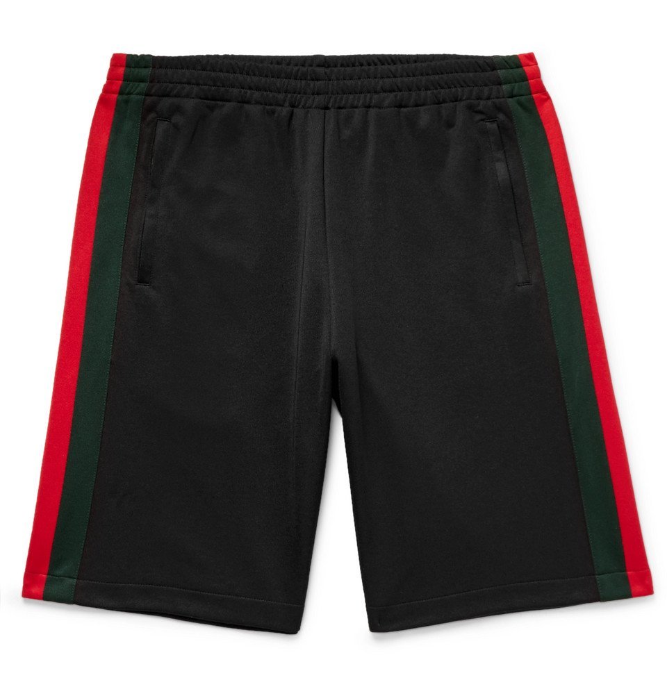Gucci - Wide-Leg Webbing-Trimmed Jersey Shorts - Men - Black Gucci
