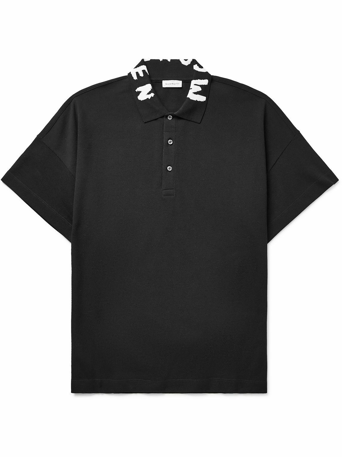 Alexander McQueen - Logo-Intarsia Cotton-Piqué Polo Shirt - Black ...