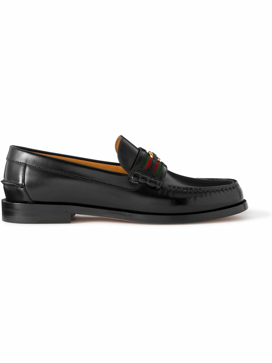 GUCCI Kaveh bingTrimmed Leather Loafers Black Gucci