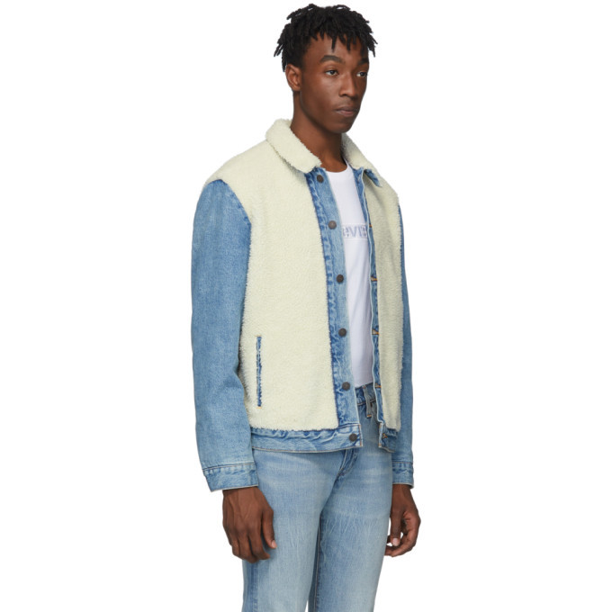 Levis Blue and Off-White Sherpa Panel Trucker Jacket Levis