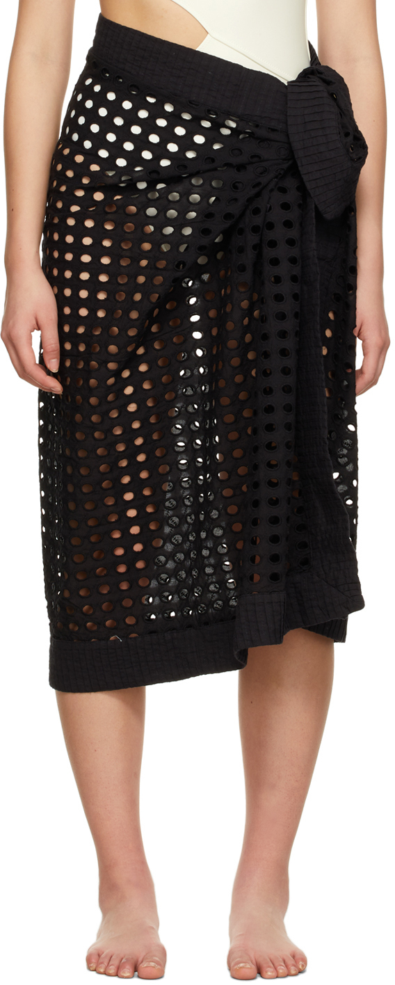 Photo: Solid & Striped Black 'The Pareo' Eyelet Sarong Skirt